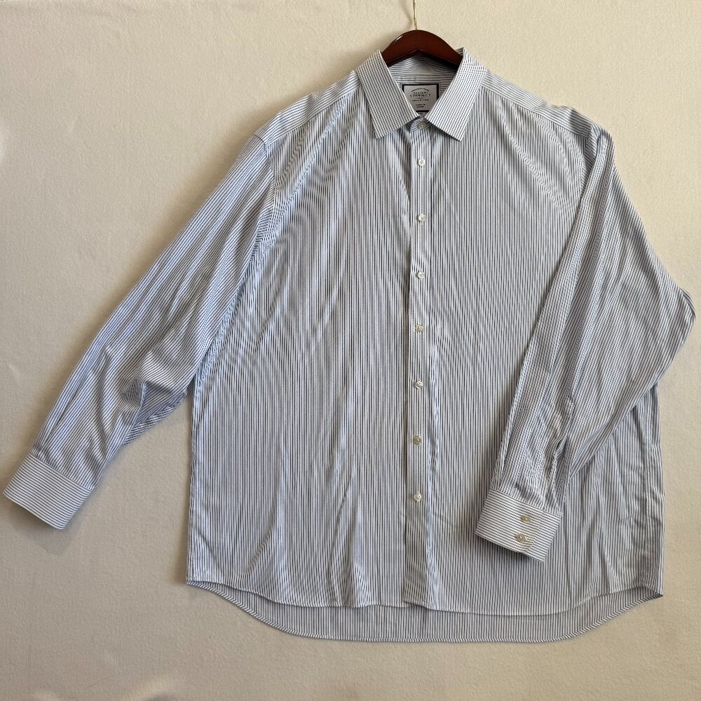 Charles Tyrwhitt Dress Shirt Mens XXXL White Blue Stripe Button Down Classic Fit